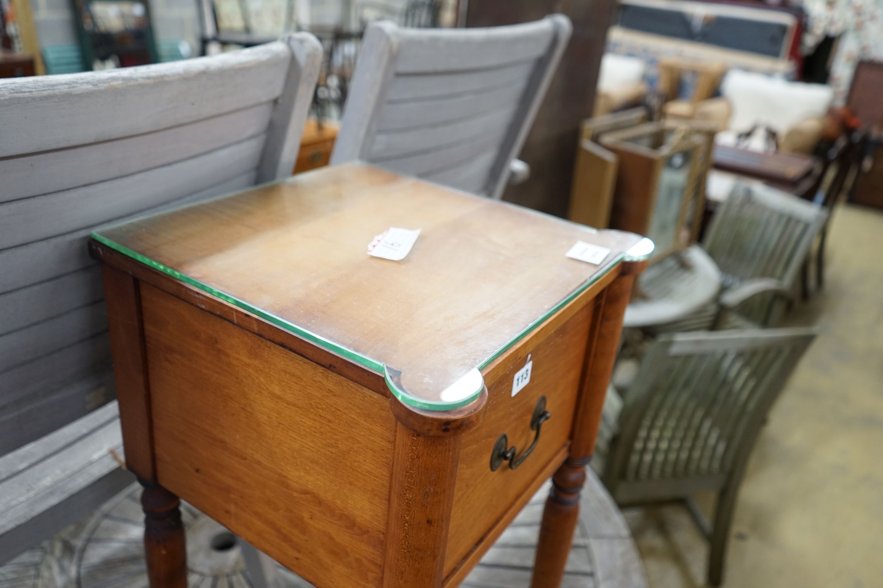 A small fruitwood bedside cabinet, width 39cm, depth 37cm, height 75cm